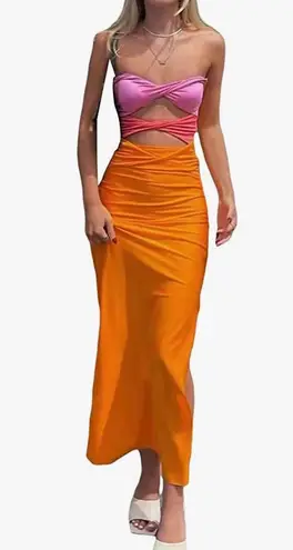 Amazon Orange And Pink Maxi Dress