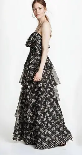 Jill Stuart Jill Black Floral Printed Kiera Ruffle Gown Suze 8