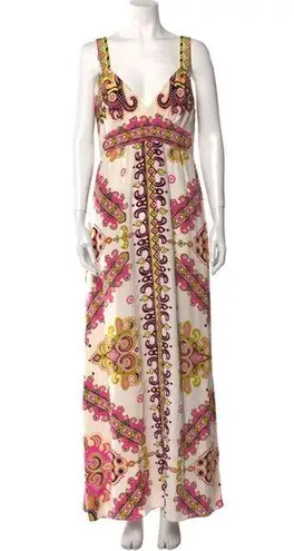 Tibi Valencia Silk Maxi Long Dress Sleeveless White Pink Black Multicolor Size 4