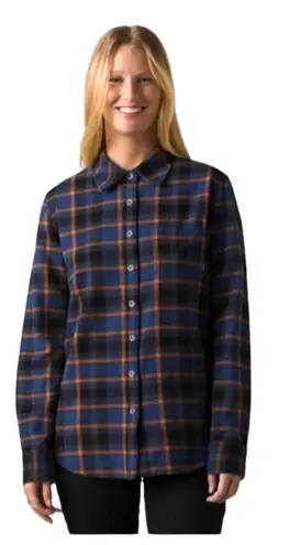 prAna Blue And Orange Plaid Golden Canyon Flannel Button Down Shirt Size M NWT