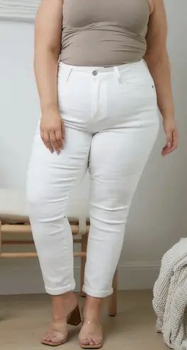 Judy Blue Jeans White Size 24 W High Rise Boyfriend Cuffed NWT Stretch Classic