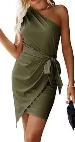 Asymmetrical Cut Out Ruched Tie Mini Dress Green Size XL