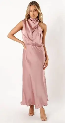 Petal and Pup  Anabelle Dusty Pink Satin Halter Neck Midi Dress S