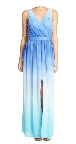 Jay Godfrey NWT Sinclair Blue Teal Ombre Chiffon Slit Front Maxi Dress Gown 2