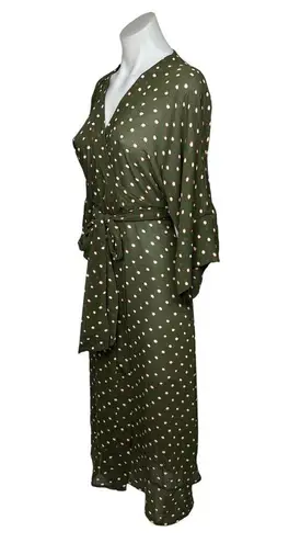 Josa Tulum Green Long Sleeve Polka Dot Print Kimono Beachwear Wrap Midi Dress Size XS