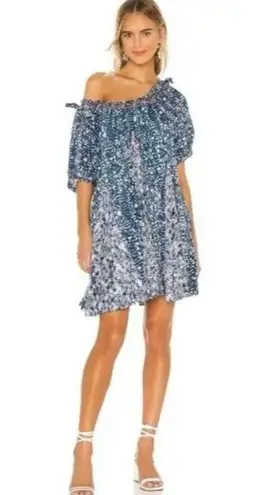 Free People  JET SET MINI DRESS MIXED PRINTED TUNIC Oversized DRESS Blue sz small