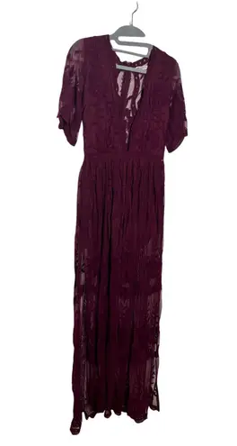 Honey Punch Women S Maroon Romper Dress Dark Romantic Boho Coquette Wine Lace Red