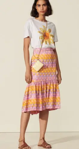 Sandro Paris | Eugenia Pink & Orange Print Midi Skirt | XS