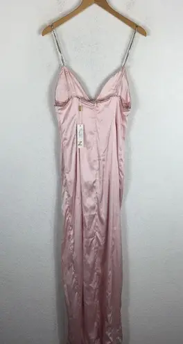 Meshki NWT Matalie Diamante Trim Pink Satin Maxi Dress Medium Wedding Gown