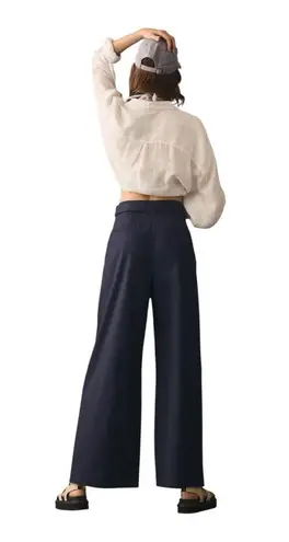 En Saison Marin Navy Wide Leg Embroidered Belt Trousers | Size L | Anthropologie Blue Size L