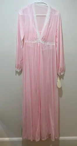 Vintage Olga Pink Nylon Lace Trim Long Nightgown Lingerie Size M NWT Deadstock Size M