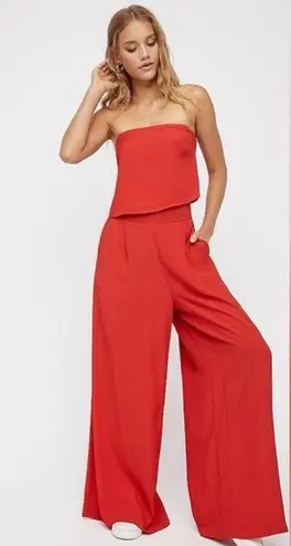 Free People  Gia Red Strapless Flounce Top & Wide Leg Pants Set Size Small