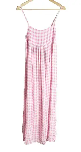 Playa Lucila Pink Check Gingham Empire Slit Maxi Slip Dress Picnic Preppy XS