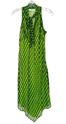 Sue Wong Vintage Y2K Lime Green Printed Sleeveless Dress Sz 6