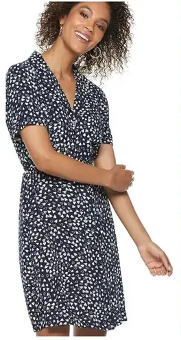 Popsugar Navy Blue White Heart Dress XS Button Down Pockets