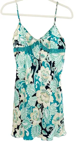 August Silk Womens 100% Silk Sexy Coquette Y2K Floral Slip Dress Size L Green