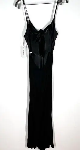 Ba&sh NEW Sz XS Ninon Satin Midi Slip Dress Open Back Cut Out Black