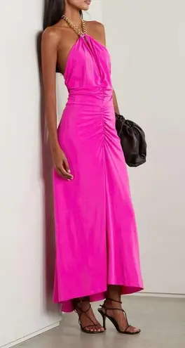 Veronica Beard chain-embellished ruched stretch-jersey halterneck maxi dress XS