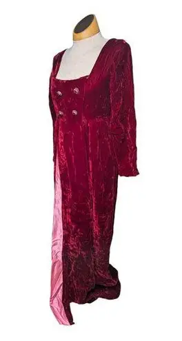 Vtg 1970s Red Crushed Velvet Double Breasted Medieval Renaissance Dress 10 11