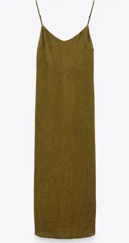 ZARA Wrinkle Look Olive Maxi Dress Backless with Slit