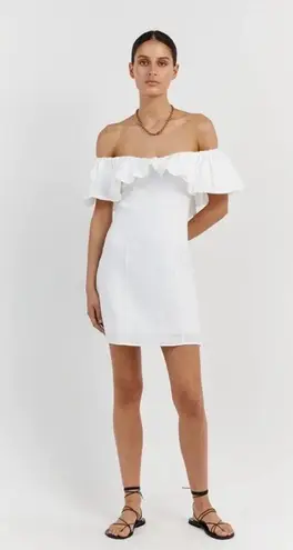 Dissh ISABELLE WHITE LINEN RUFFLE MINI DRESS