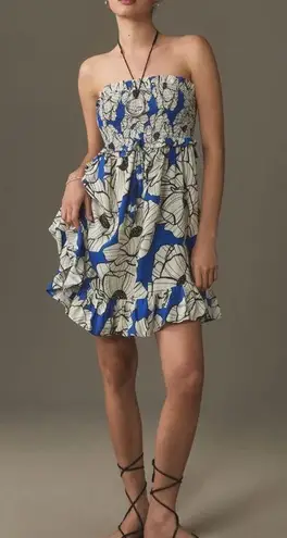 Farm Rio Floral Strapless Smocked Ruffle Mini Dress, Size S