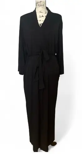 Natori Black Maxi Dress Long Sleeve Wrap Robe with Belt & Pockets Women's Large