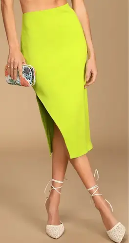 NWT Lulus Size Large Lime Green Ribbed Bodycon Skirt Y2K Neon Stretch Midi