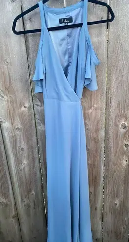 Lulus Lulu’s Easy Listening Slate Blue Cold-Shoulder Wrap Maxi Dress