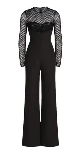 Halston Heritage Halston Jac Sequin Illusion Neck Crepe Wide Leg Jumpsuit Black Size 2 NWT