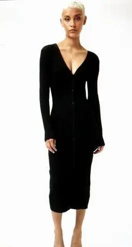 LITA By Ciara Icon Rib V Neck Cardigan Button Front Midi Dress Black M Size M