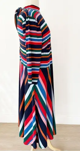 Eloquii Printed Fit and Flare Dress Rainbow Stripe Mock Neck Stretch | 16