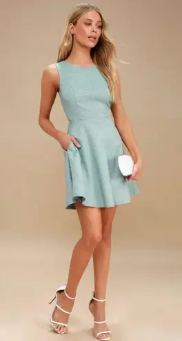 Lulus Winsome Mint Blue Backless Skater Dress Size S Green