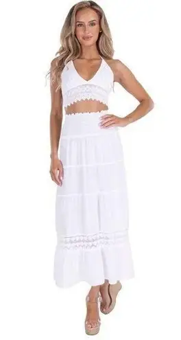 Sea Spice Resortwear Bailey Skirt Midi White UPF 40 Cotton Beach Vacation Sz L​ Size L