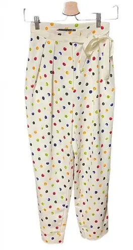 Anna October Trouser Pants Cropped Polka Dot Print Rainbow Multicolor Size XS White