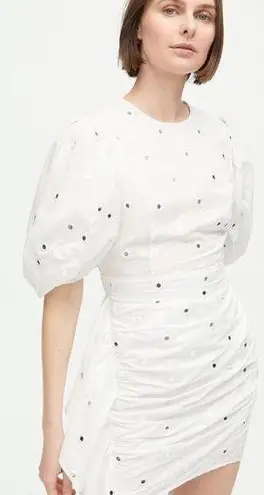 NWT Rhode Pia Puff Sleeve Eyelet Cotton Ruffle Mini Dress White Mirror Large