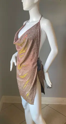 SheIn Sexy Draped Backless Split Hem Metallic Halter Dress size Large  New with tags  Slit on the sides  Stretchy  Measurements are provided in pictures