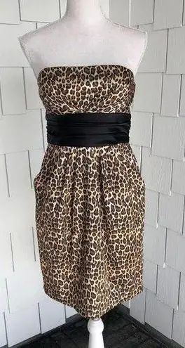 Jump Apparel Women's Brown/Black Leopard Print Strapless Dress with Pockets sz 4