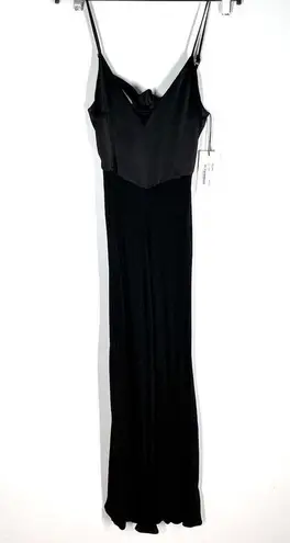 Ba&sh NEW Sz XS Ninon Satin Midi Slip Dress Open Back Cut Out Black