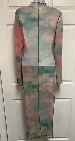 Blanc Clothing Tie Dye Mesh Exposed Seam Maxi Dress