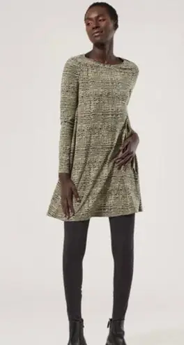 Pact Size S Revive Organic Cotton Stretch Long Sleeve Swing Shirt Dress Olive Green