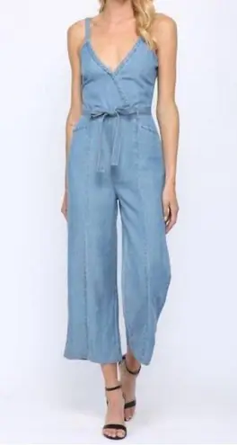 FATE. Natural Fiber Tencel Denim Wrap Front Wide Leg Jumpsuit w Tie Belt Small