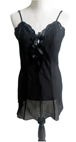 Fredericks Of Hollywood Lingerie Chemise Slip Bow Ties Sz Medium Black Coquette