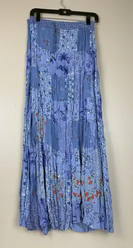 Cute Options Boho Patchwork Maxi Skirt Rayon, One Size (Approx. L/XL) Blue