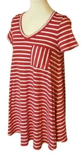 Entro Anthropologie  Red Striped Casual V Neck Dress