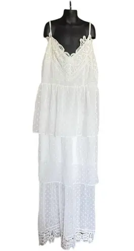 Polagram Womens White Sleeveless Semi-Sheer Polka Dot Layered Maxi Dress - Sz M