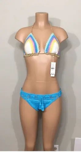 PilyQ Romance & blue crochet bikini set. M-top/L-bottom NWT
