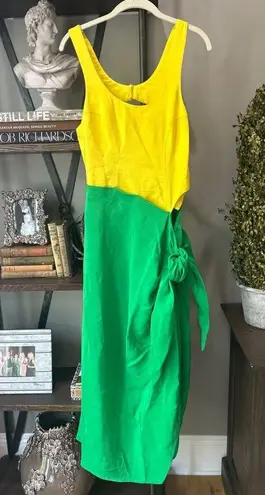 Rosie Assoulin Sarong Cut Out Midi Dress Green Yellow Womens Size 8