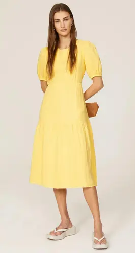 LOVE WHIT Yellow 100% Cotton Tie Back Crewneck Short Sleeve Flowy Midi Dress S