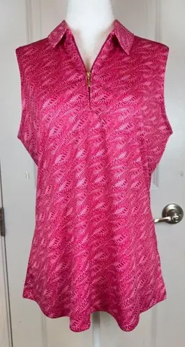Greg Norman Pink Fern Print Sleeveless Golf Polo Top XL ML75 PlayDry Preppy